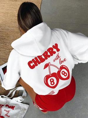 Bluza damska z kapturem z nadrukiem Cherry 88 Art Letter Jesienna casualowa bluza Hip Hop Luźna odzież uliczna Moda unisex Damski top