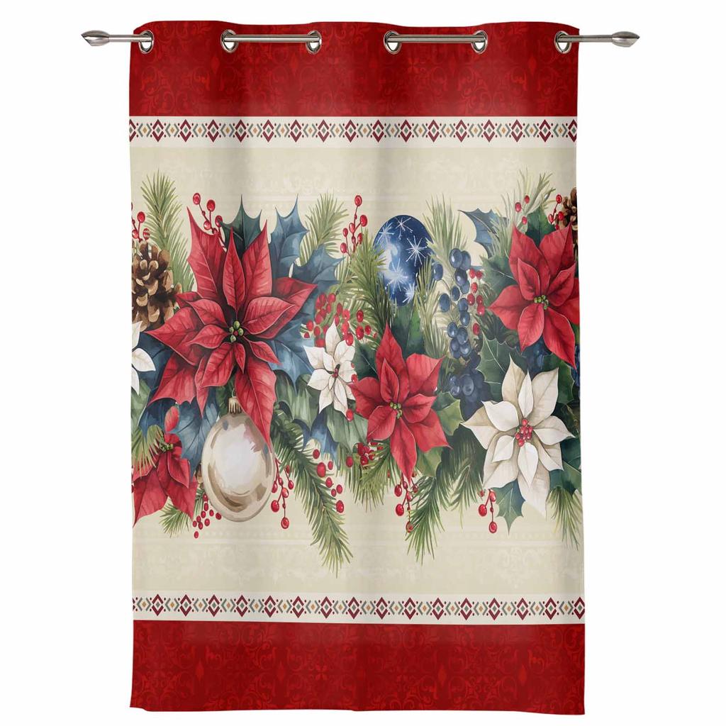 Christmas Ball Poinsettia Print Curtains for Bedroom Living Room Drapes Kitchen Study Room Window Curtain Home Decoration