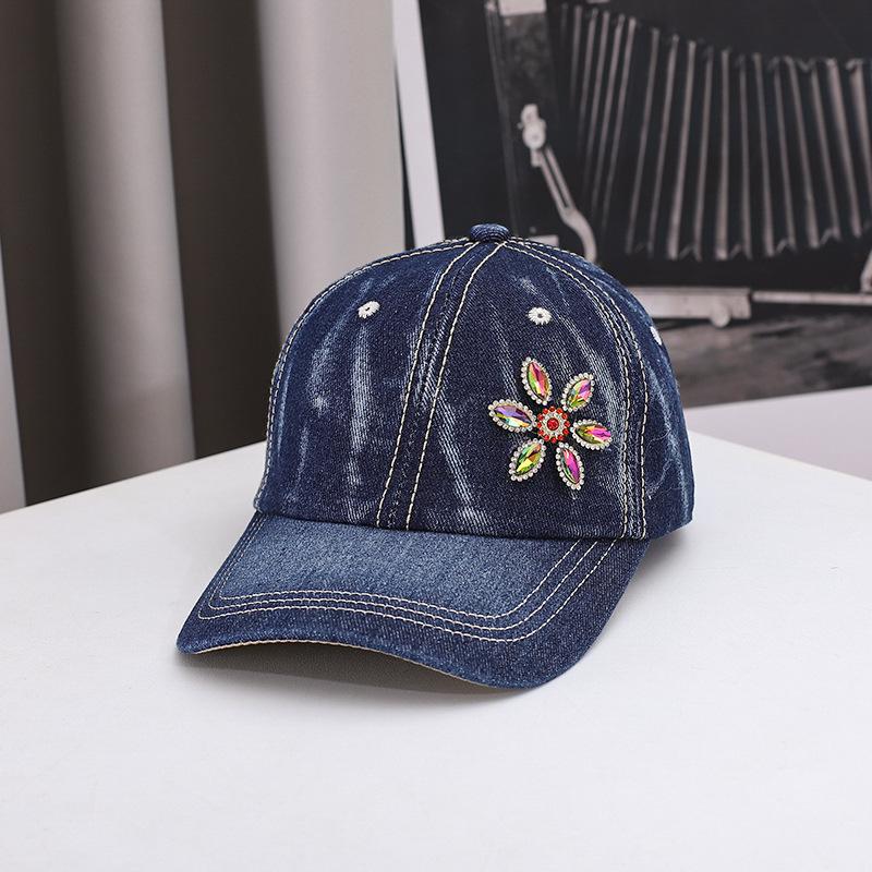 Autumn New Colored Diamond Decorative Denim Baseball Cap Fashion Trend Couple Cap Outdoor Casual Windproof Hat