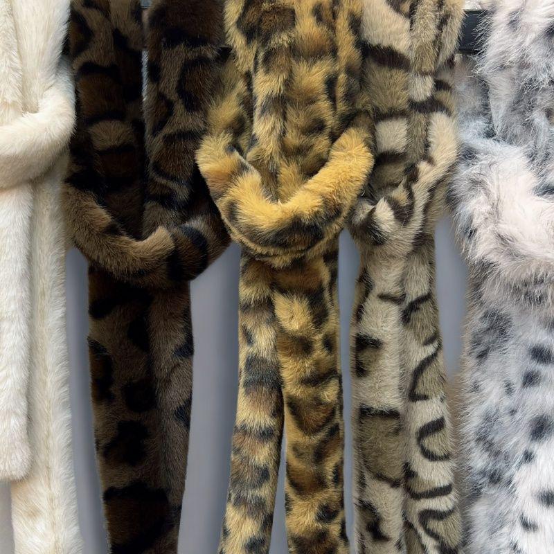 Narrow Korean-Style Women's Winter Leopard Snood: Fluffy Rex Rabbit Fur Imitation Scarf