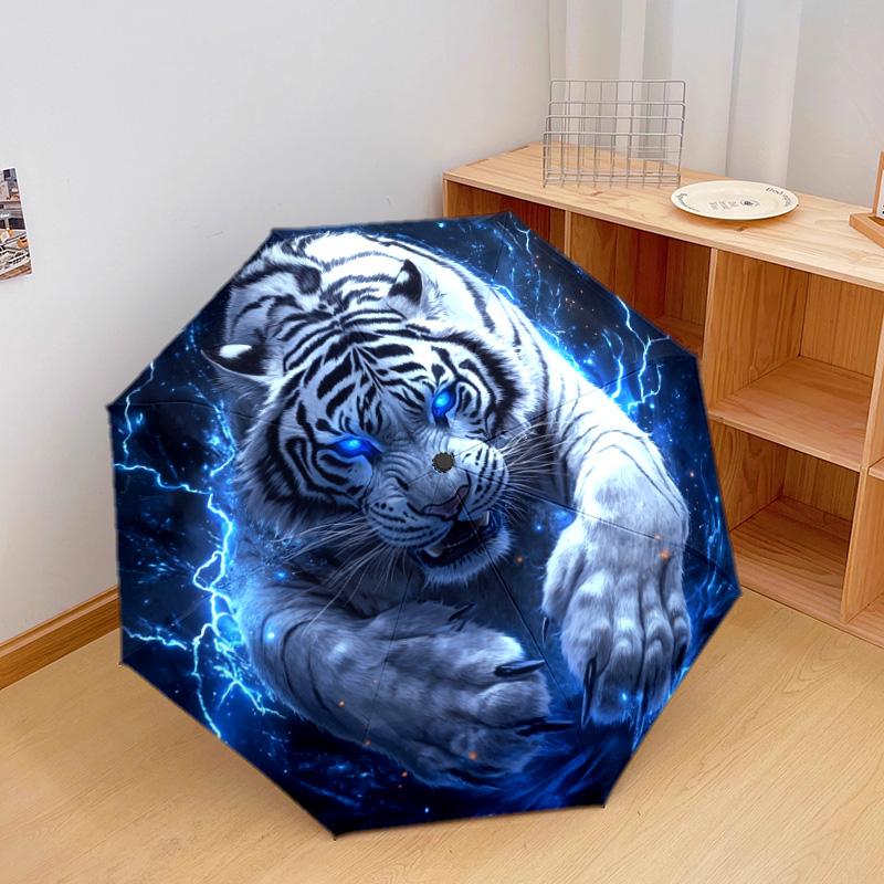 1 PC Automatic Folding Umbrella - Electric Tiger Pattern, Portable & Foldable Design with 8 Ribs, Christmas Birthday Gifts