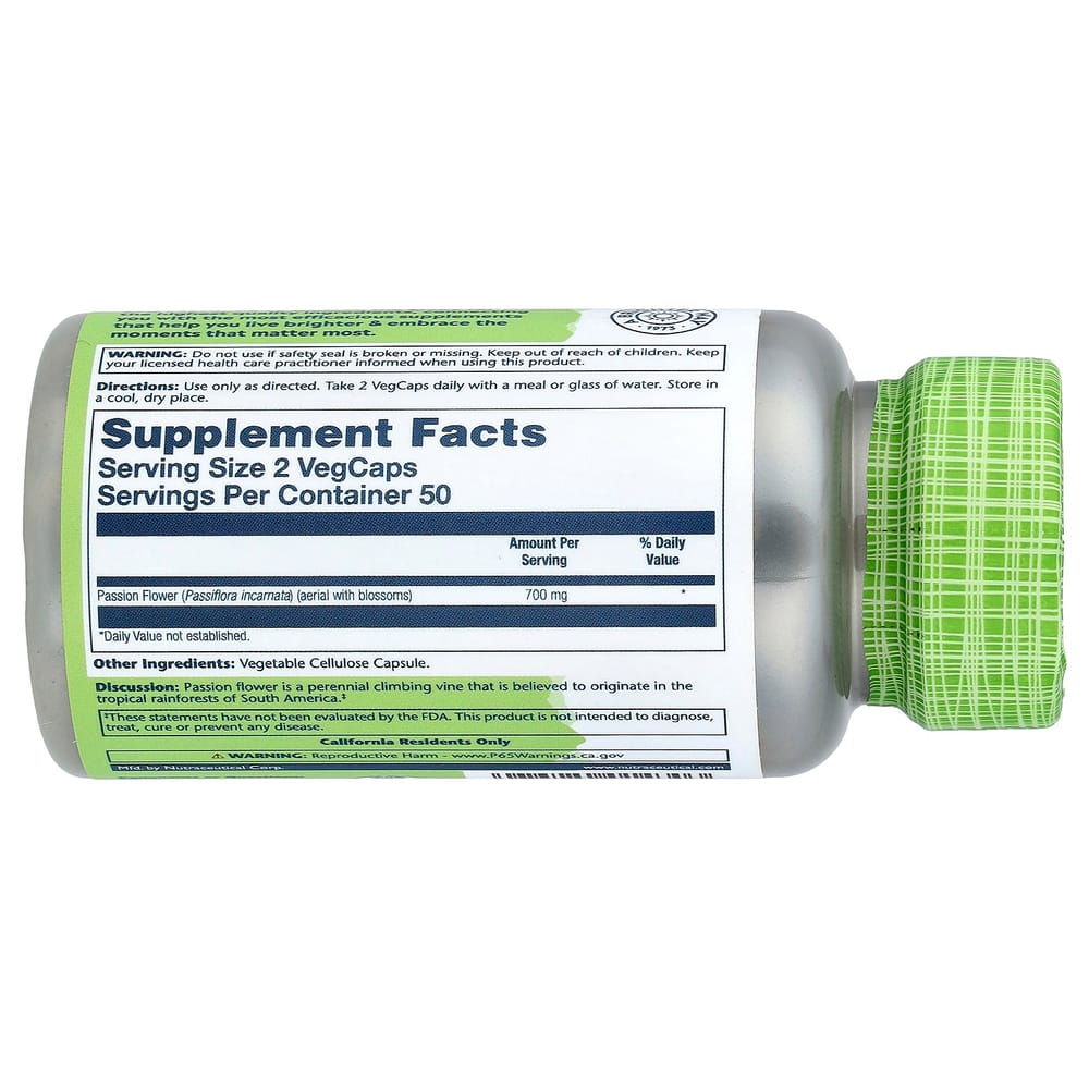 Solaray True Herbs Passionflower 700mg (Per Serving) Veg Capsules, 100 Count