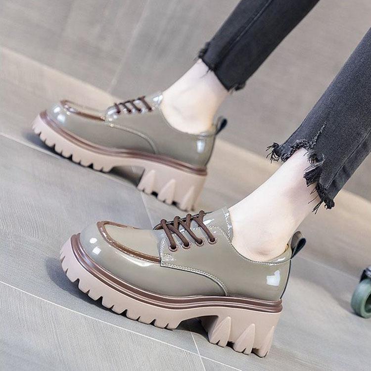 

Кожаная обувь в британском стиле, женская цветная модная женская обувь на толстом каблуке и платформе, лоферы 39 серый