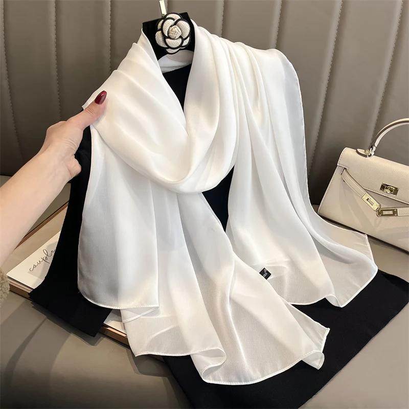 Solid Silk Scarf Women Fashion Quality Soft Scarves Female Shawls Foulard Bandana Beach Cover-Ups Wraps