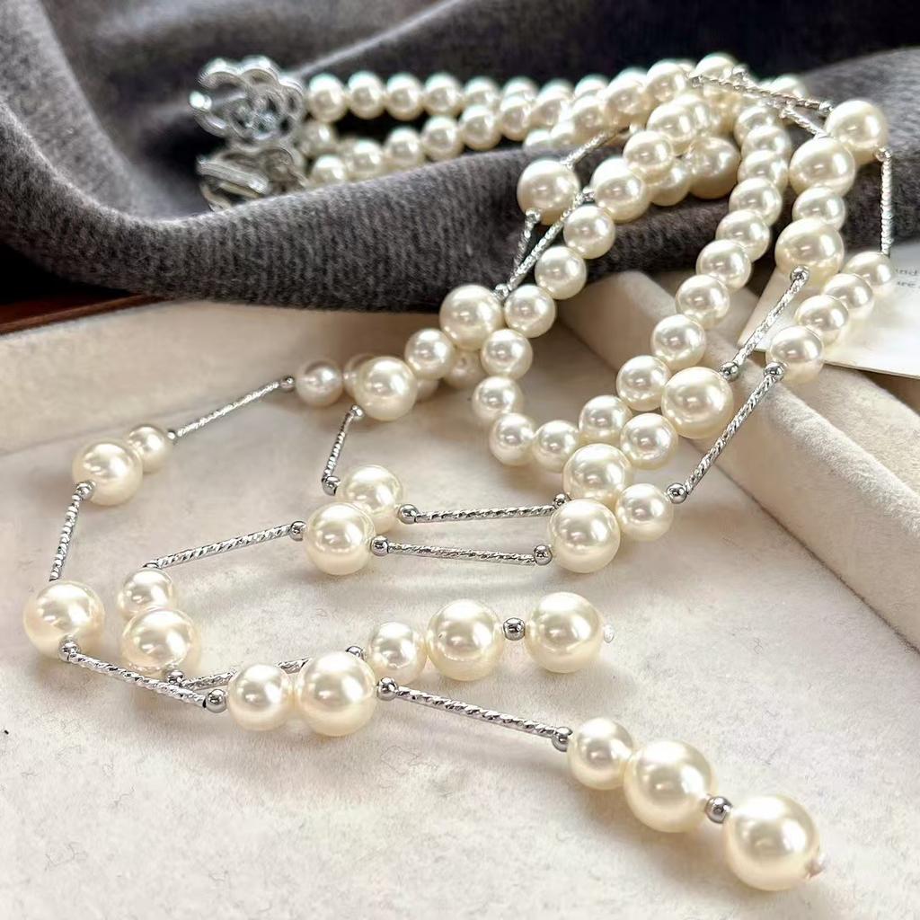 Vintage Multi-Layer Design Gypsy Artificial Crystal Pearl Sweater Chain Necklace Collarbone Chain