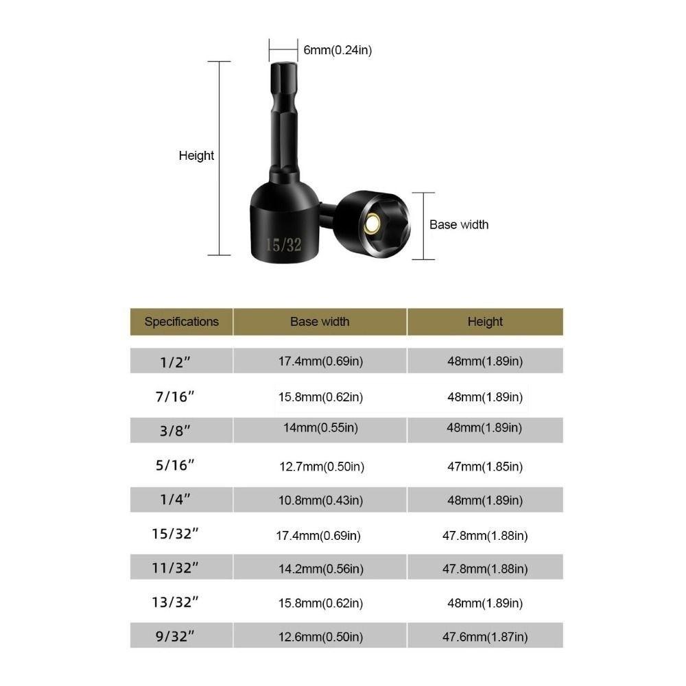 Metric/Inch Magnetic Hex Socket Sleeve High-carbon Steel Socket  Mechanical Maintenance