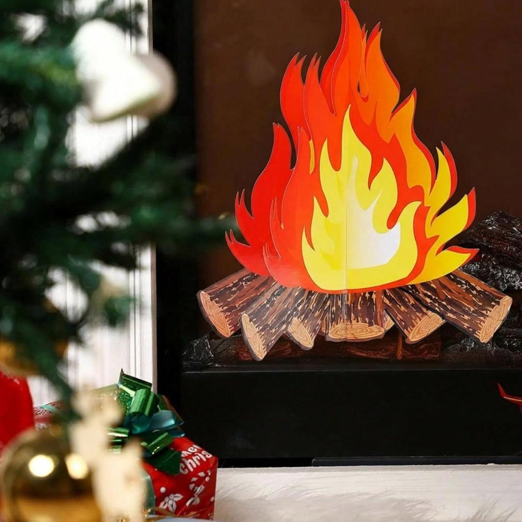 6 Set Fake Fire Fake Fireplace Campfire Flame 12 Inch 3D Cardboard Campfire Centerpiece Artificial Cardboard Fireplace Decoration