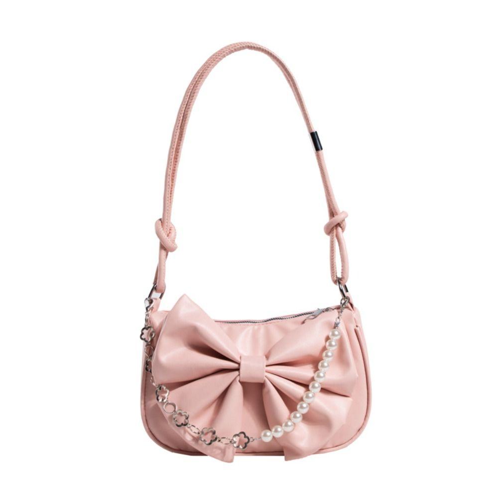Solid Color Bowknot Shoulder Bucket Bag Korean Style Bow Tote Bag Women Armpit Bag  Office Worker