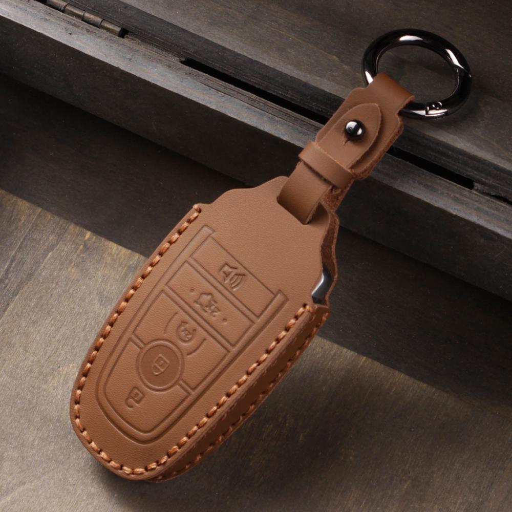 Fit for Ford Mustang Edge Explorer Focus F150 F250 F350 F550 Escape for Lincoln Mondeo 4 5 Buttons Leather Car Key Case