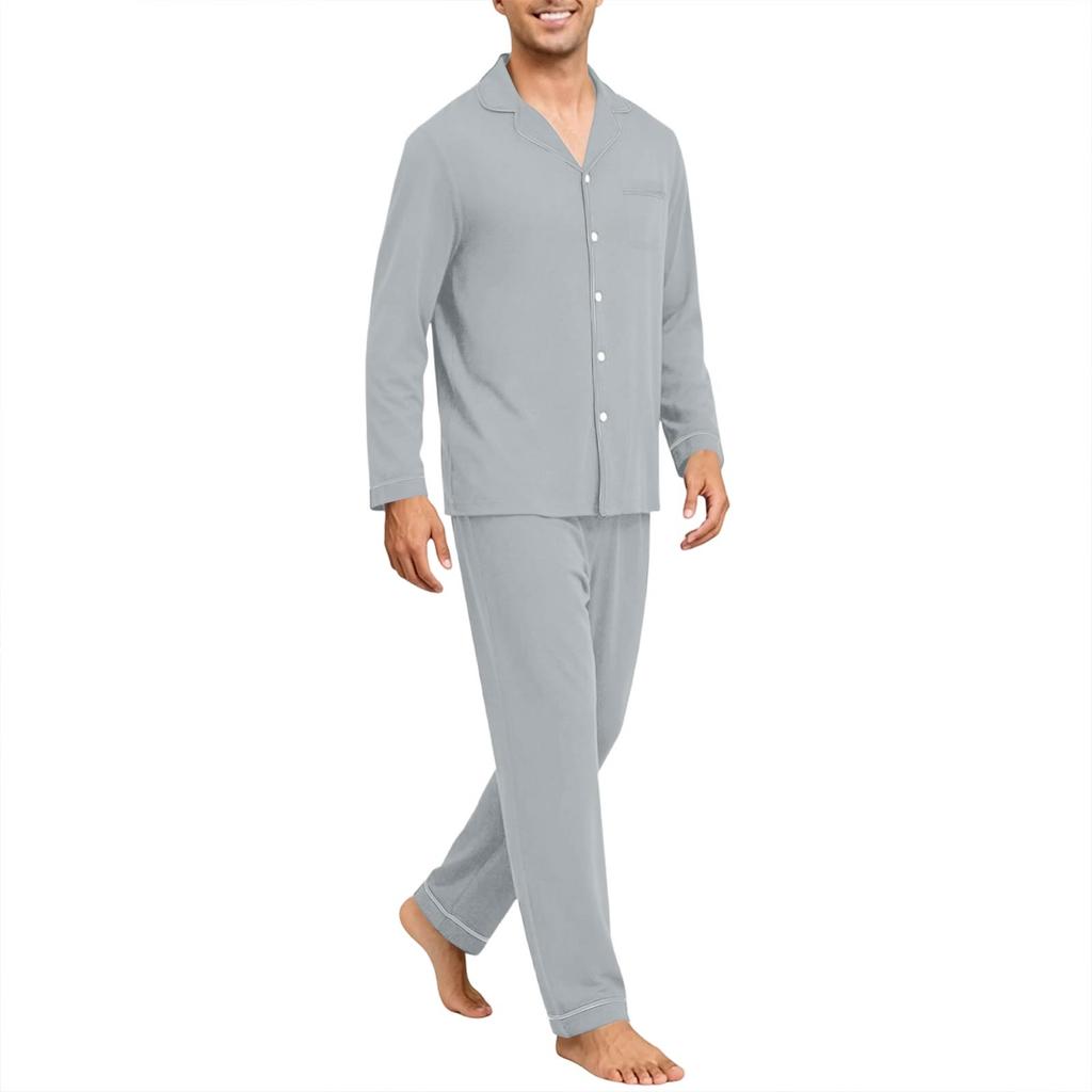 Men's Long Sleeve Button Down Pajama Set for Sleepwear Comfort