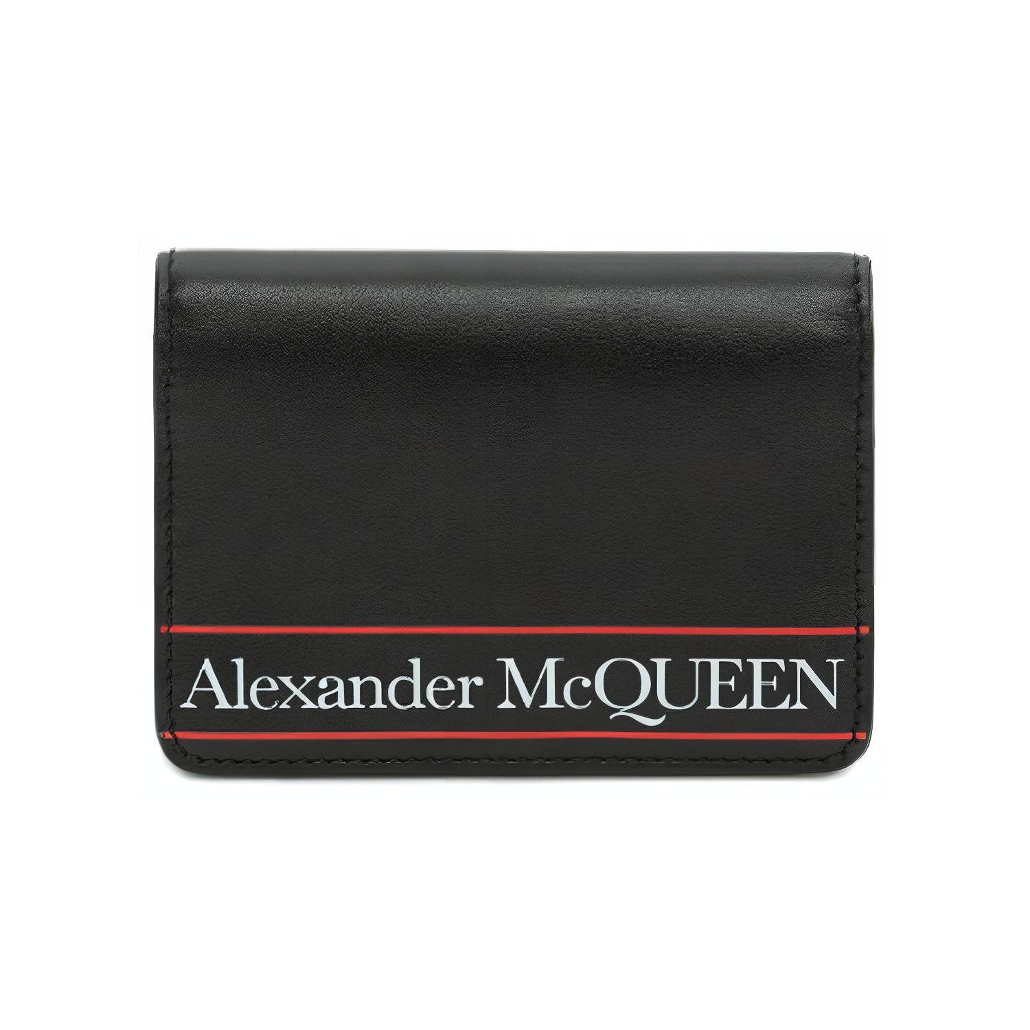 Alexander McQueen Classic Logo Leather Card Holder Men Card Holder Black Red 6021461SJ0B1092 Basic Set (Bag+Dust Bag)