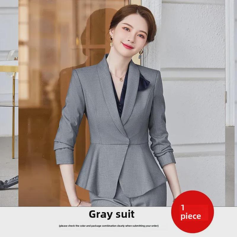 Women's Professional Long-Sleeve Suit - Stewardess Style for Hotel, Salon, Front Desk