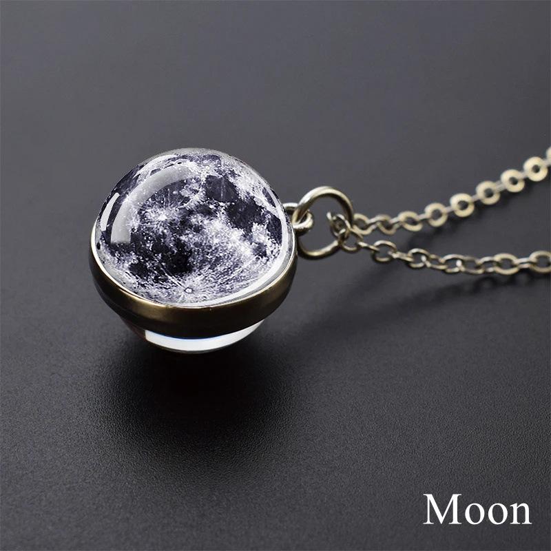 Galaxy Necklace: Solar System Planets & Moon Spherical Crystal Pendant