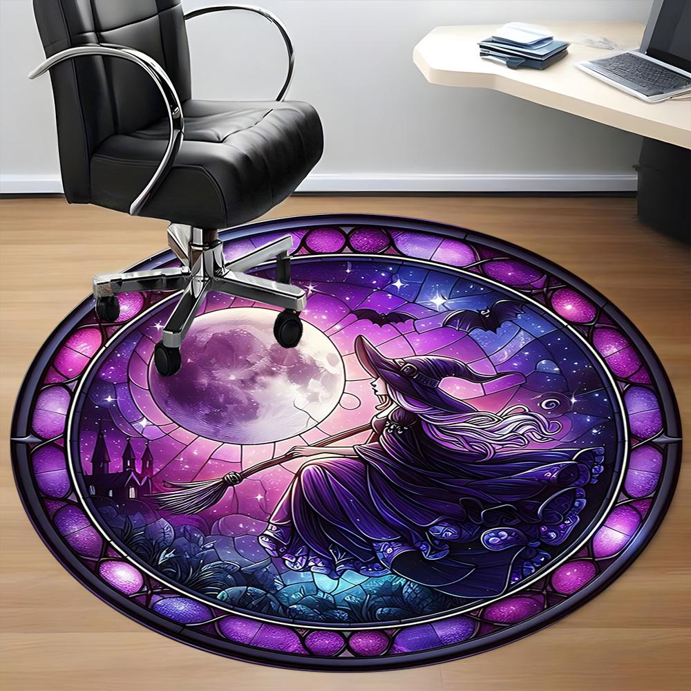 1PC Witch Moon Office Round Area Rug, Indoor Mat Suitable For Office, Under Office Chairs Bedroom Living Room Home Decor, Room Deco 027