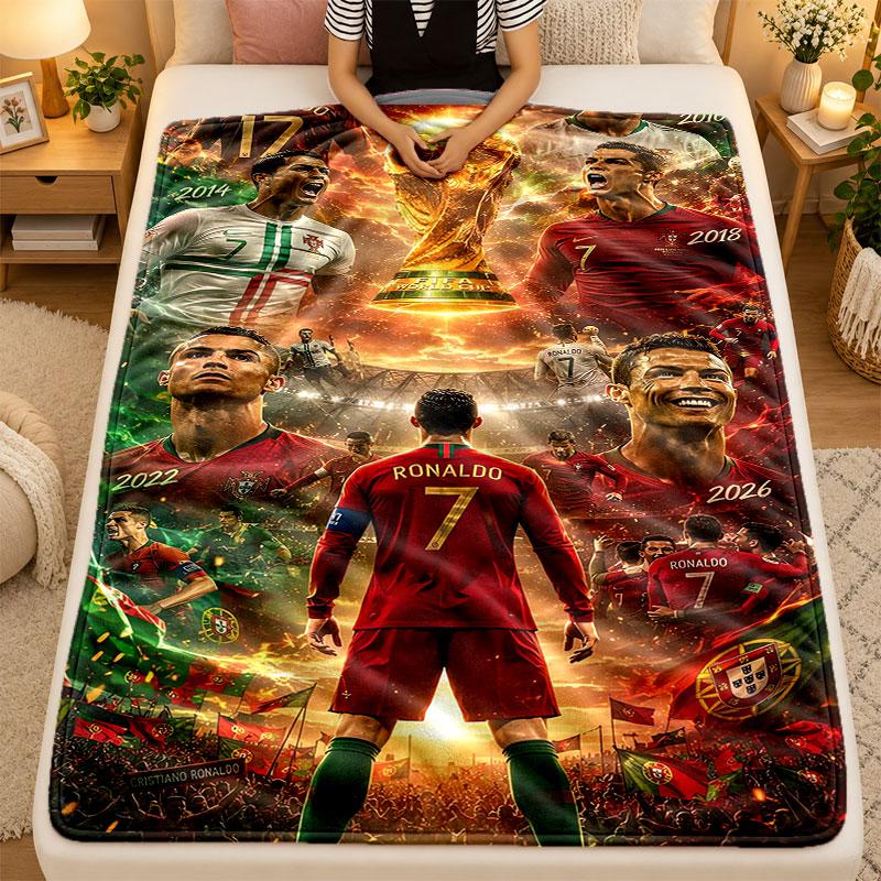 Flannel BlanketCristiano Ronaldo Warm Soft Throw Blanket for Indoor Sofa Bed Living Room Use