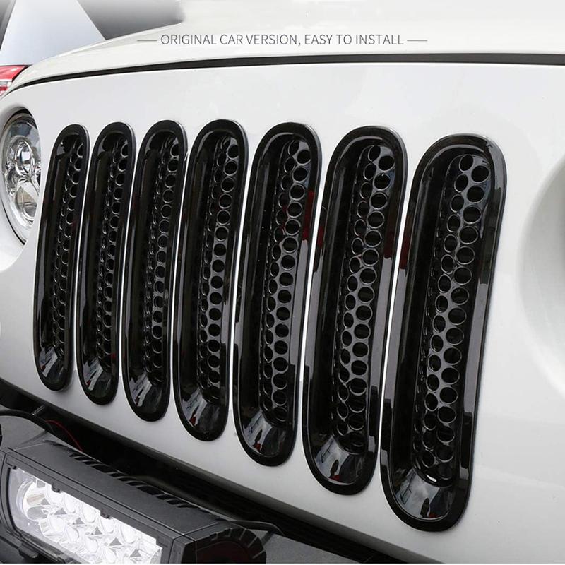 7pcs for Jeep Wrangler JK JKU 2007-2015 Car Clip-in Front Grille Mesh Inserts Mesh Grille Guard Car Exterior Accessories