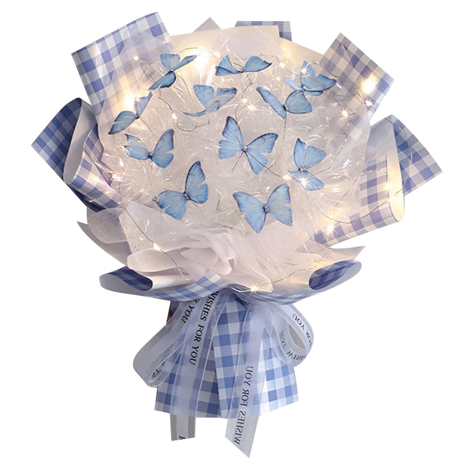

11pc Butterflies Flower Bouquet Gift Set With LED Light Great Gift Ideas For Valentine s Day, Birthday, Anniversary, Engagement, Blue One Size синий