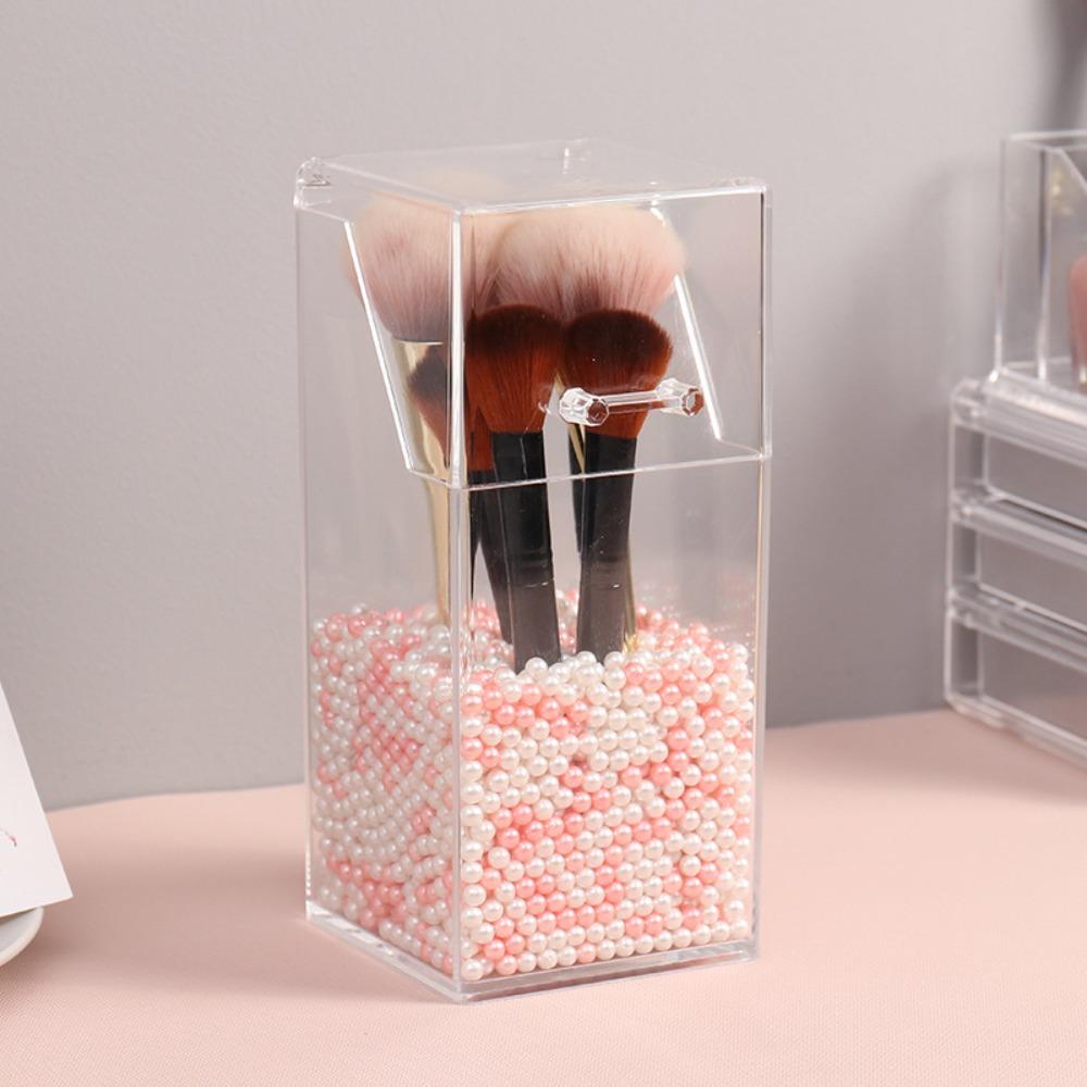 Acrylic Flip Storage Box Transparent Dust-proof Cosmetic Tool Organizer Desk Decor Pen Holder Makeup Brushes Organizer
