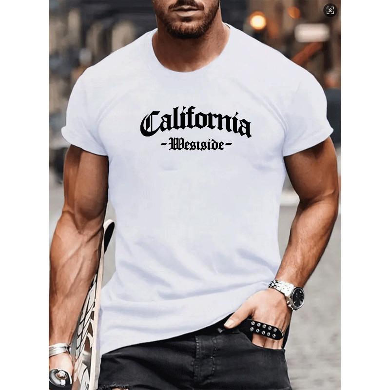 

European sizes Trend Letter Print, Short-sleeved Top, Patterned Printed Round-neck Mens T-shirt, Comfortable and Breathable Casual Sports Top 4XL