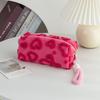 Kawaii Berber Fleece Pencil Case Lifting Rope Love Heart Pattern Pencil Pouch Large Capacity Pen Bag Student