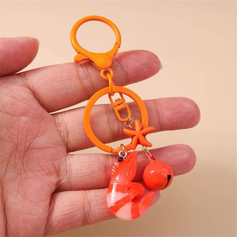 Cartoon Simulation Lobster Keychain Artistic Resin Pendant Bell Embellished Decoration For Girls Bag Accessories