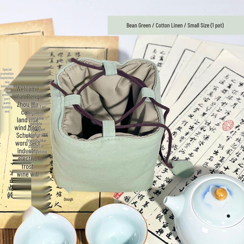 Compact Travel Tea Set with Bag: One Pot, Four Cups - Durable Cotton Linen