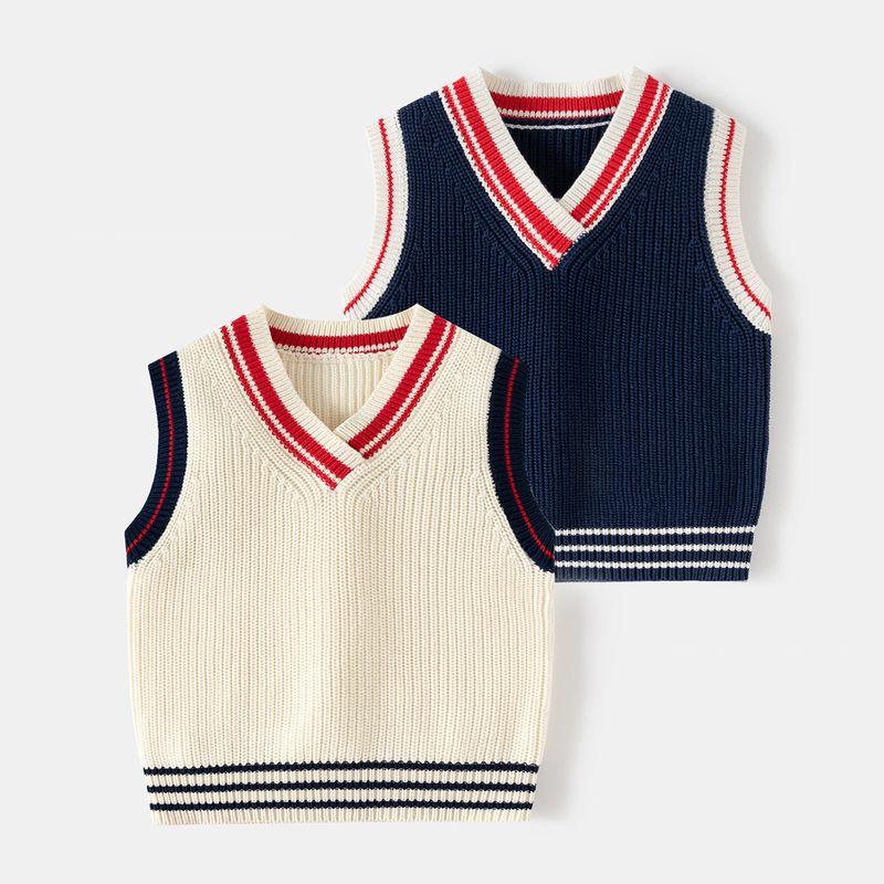 Children's Pullover Sweater for Spring and Autumn, Boys' Pure Cotton Sleeveless Vest, Baby Boy's V-Neck Knitted Vest