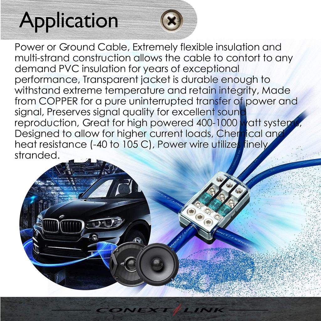 Conext Link 25 FT 4 AWG GA Full Gauge Battery Power Cable Ground Wire Clear Silver OFC Copper
