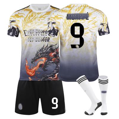 Teens Kids Adults Football Kits Sport Training Jersey Set with Socks 24/25 Real Madrid Dragon-pattern Suit #9 Mbappé