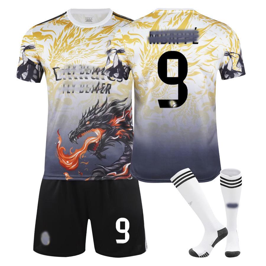 

Підлітки Діти Дорослі Футбольні Комплекти Спортивний Тренувальний Набір Джерсі з Шкарпетками 24/25 Реал Мадрид Костюм з Драконом #9 Мбаппе 16