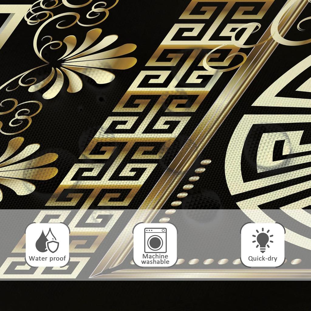 Black Gold Geometric Shower Curtain Vintage Greek Key Abstract Modern Classic Retro Antique Luxury Simple For Man Males Fabric