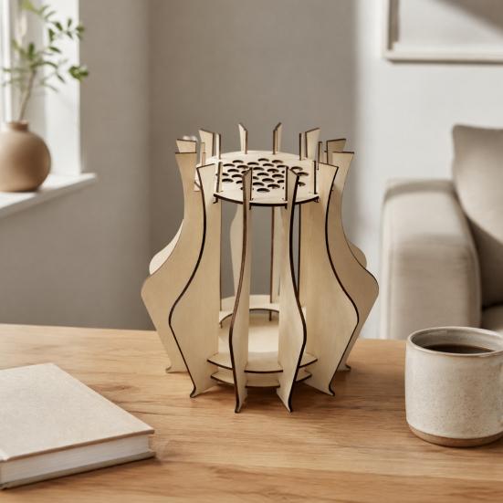 Handcrafted Floral Display for Shelf Wooden Puzzle Flower Vase, Stand Flowers or Minimalist Arrangement Pots Office Artificial Flowers, Decorative