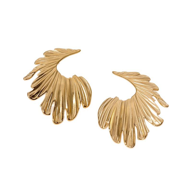 Retro Wing 18k Gold-Titanium Stainless Steel Stud Earrings for Women