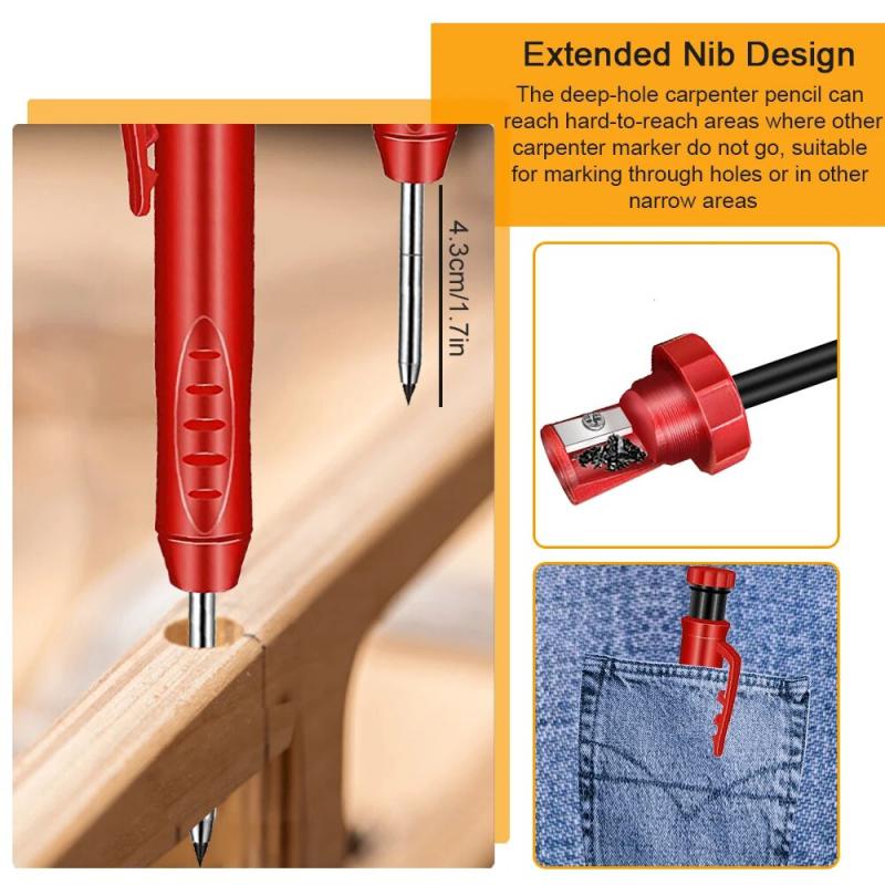 Carpenter's Movable Pen Deep Hole Marking Pencil Refill Carpenter Scriber Mechanical Pencil With Sharpener Stationery Supplies