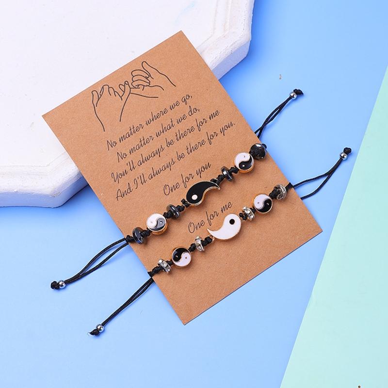 2X Matching Yin Yang Tai for Chi Bracelet Set Hand Woven Adjustable Bracelets for Creative Jewelry Gift for Relatives Lo