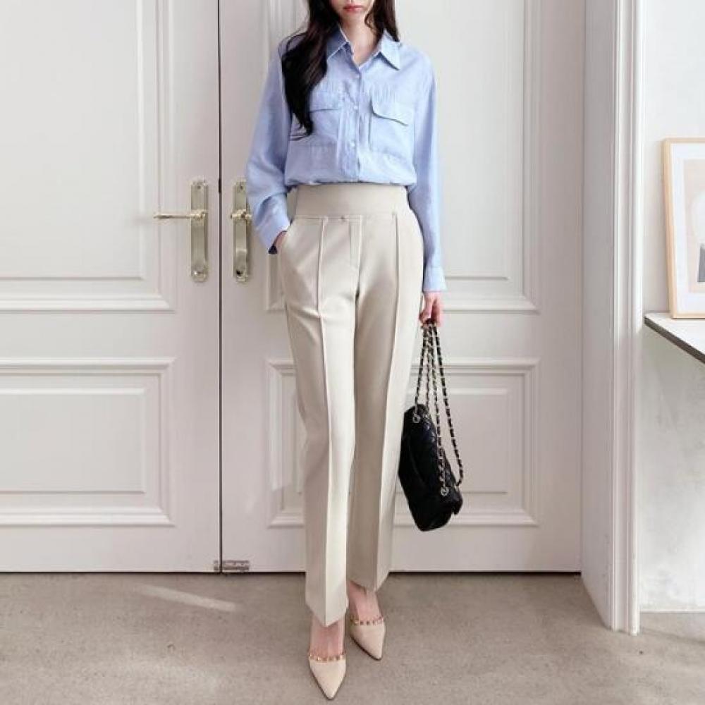Open Run High Waist Slacks Stretchy Banding Pants Semi Bootcut