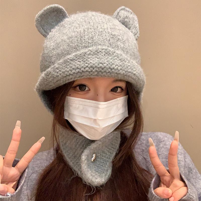 Knitted Woolen Hat for Women with Large Head Circumference Versatile and Face Friendly  Small Lei Feng Hat  Warm and Ear Protecting Hat Trendy