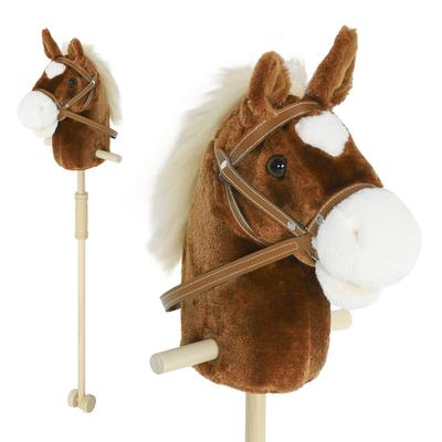 Stick Horse with Wood Wheels, Real Pony Neighing and Galloping Sounds, Grip Handle, 95 Cm, Brown