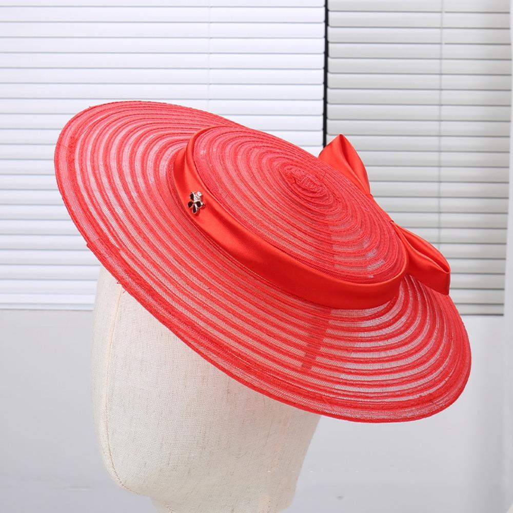 Exquisite Vintage Fascinator Hat Elegant Mesh Pillbox Hat Headpiece Mesh Bow Headband Wedding красный