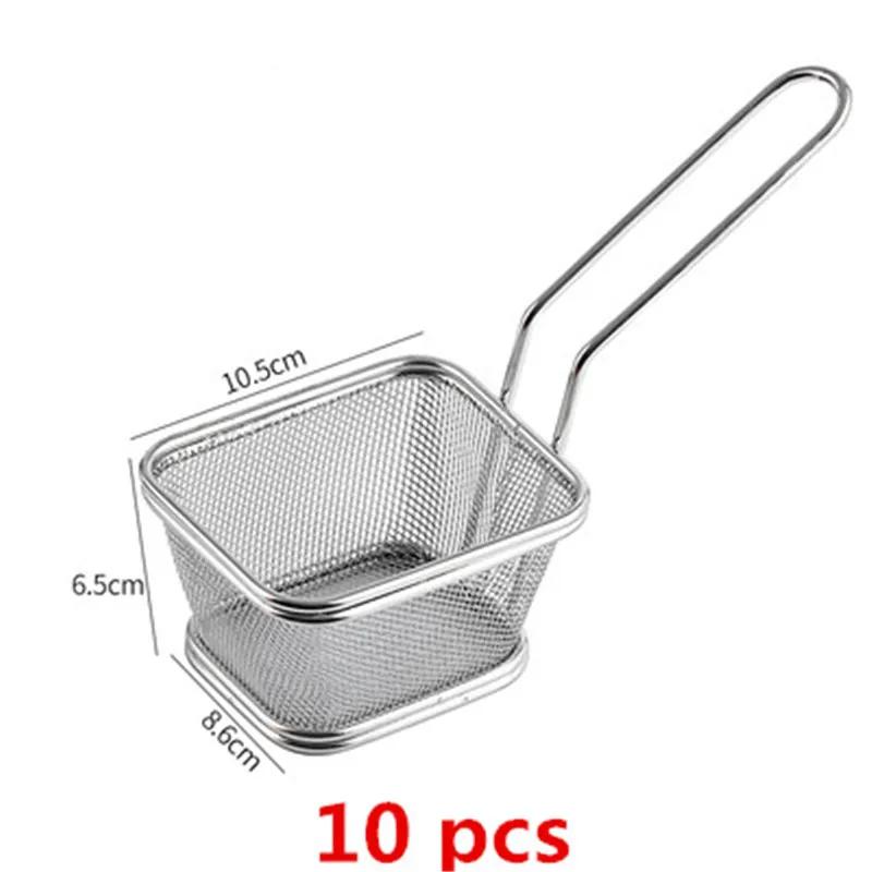 

10 pcs set black French Fries Basket Stainless Steel Chips Mini Frying Strainer Fryer Kitchen Cooking Chef Basket Colander Tool