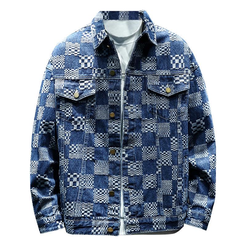 Herren Trendige Karierte Jeansjacke - Frühling/Herbst Streetstyle, Lockere Passform, Inspiriert von Hongkong, Attraktives Workwear-Oberteil