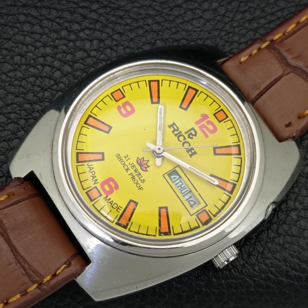 VINTAGE RICOH R31 AUTOMATIC JAPAN MENS YELLOW COLOR DIAL WATCH a707732-1