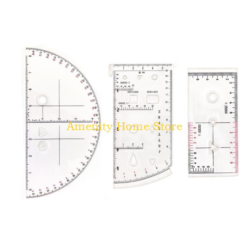 F26C Coordinate Scale Protractors Geometry Drawing Template Measuring Tool Navigation Topographical Map Scale Command Ruler