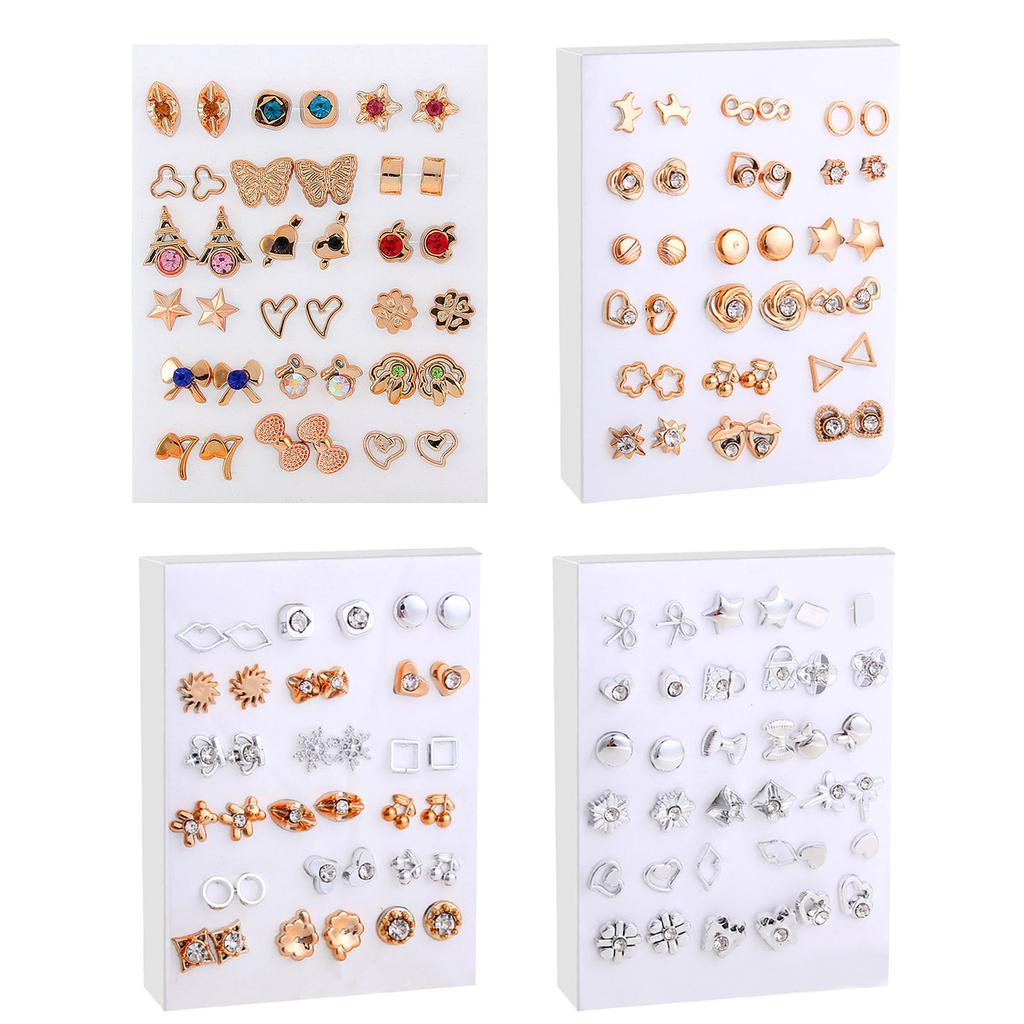 18Pairs Set Gold Silver Studs Earrings Elegant Mixed Style Heart and Flower Earrings Accessory for Fashion Lovers