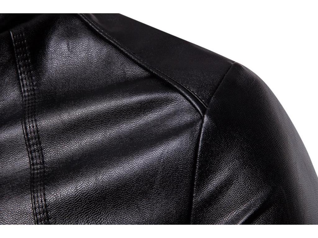 European Men's Stand-Up Collar Solid Color Motorcycle Leather Jacket, Autumn/Winter 2023, Code B041.