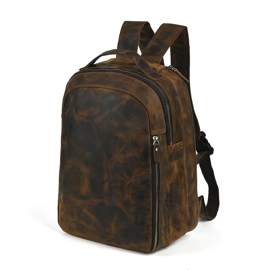 Crazy Horse Leather 14-Inch Retro Men's Backpack Laptop Bag