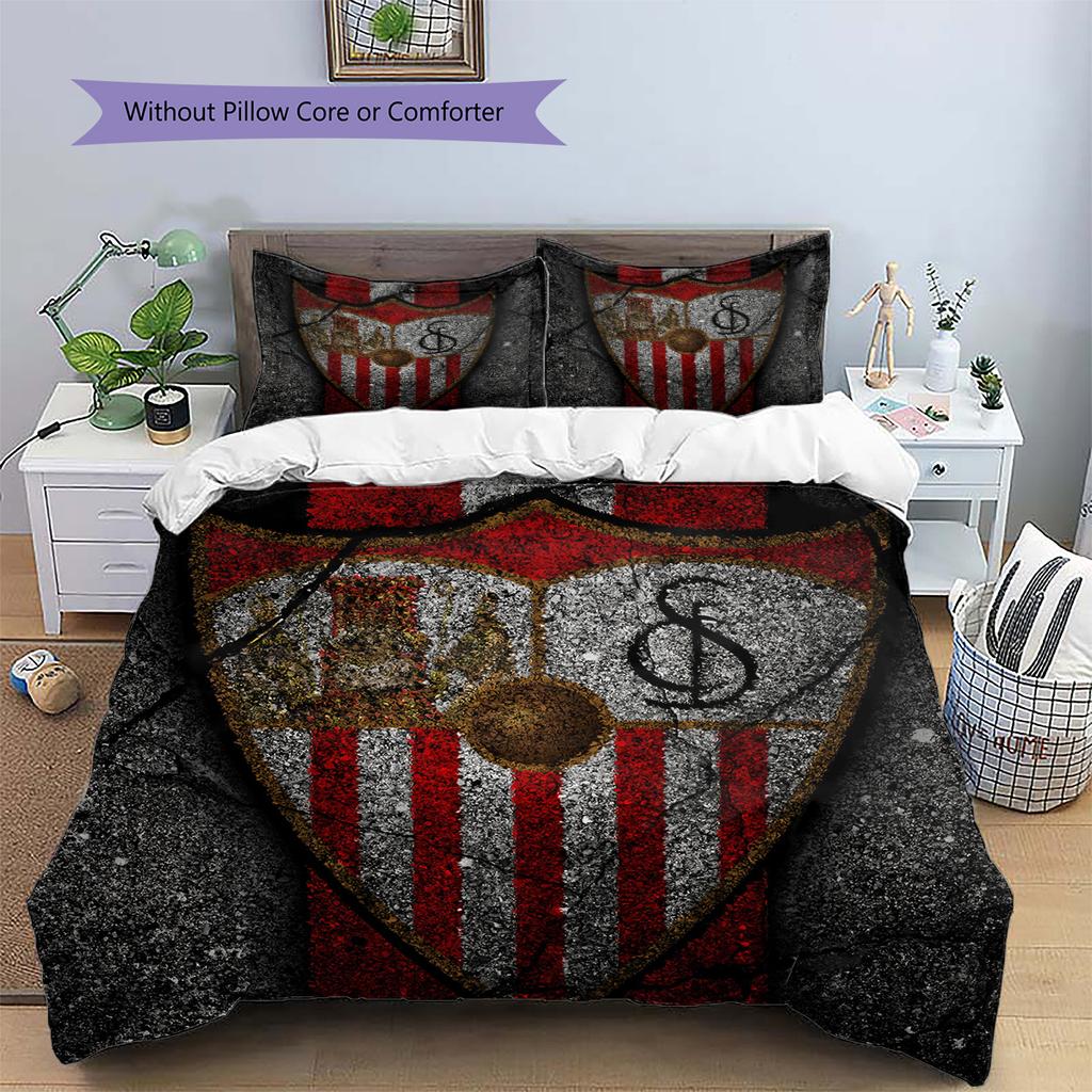 Sevilla FC Patrón Juego de Ropa de Cama Colcha Decoración del Hogar Regalo (1 funda nórdica + 2 fundas de almohada sin relleno.)
