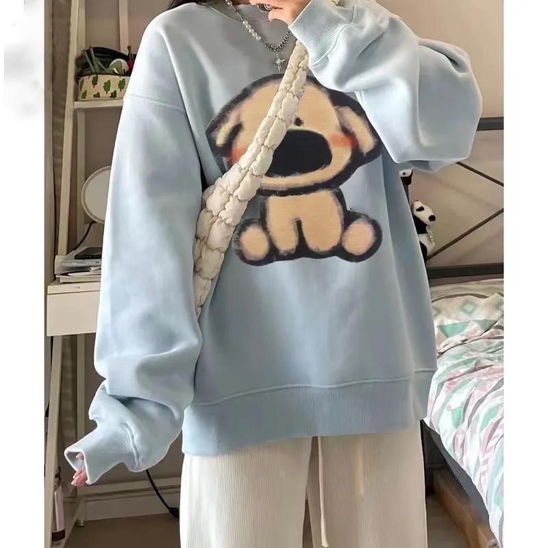 Unisex Japanese Style Pure Cotton Sweatshirt - Loose Fit, Round Neck, Plus Velvet, Long Sleeve for All Seasons