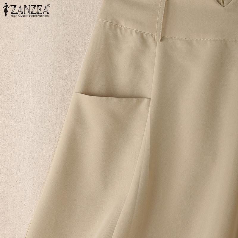 ZANZEA Fuste Midi Casual de Vară pentru Femei, Culoare Solidă