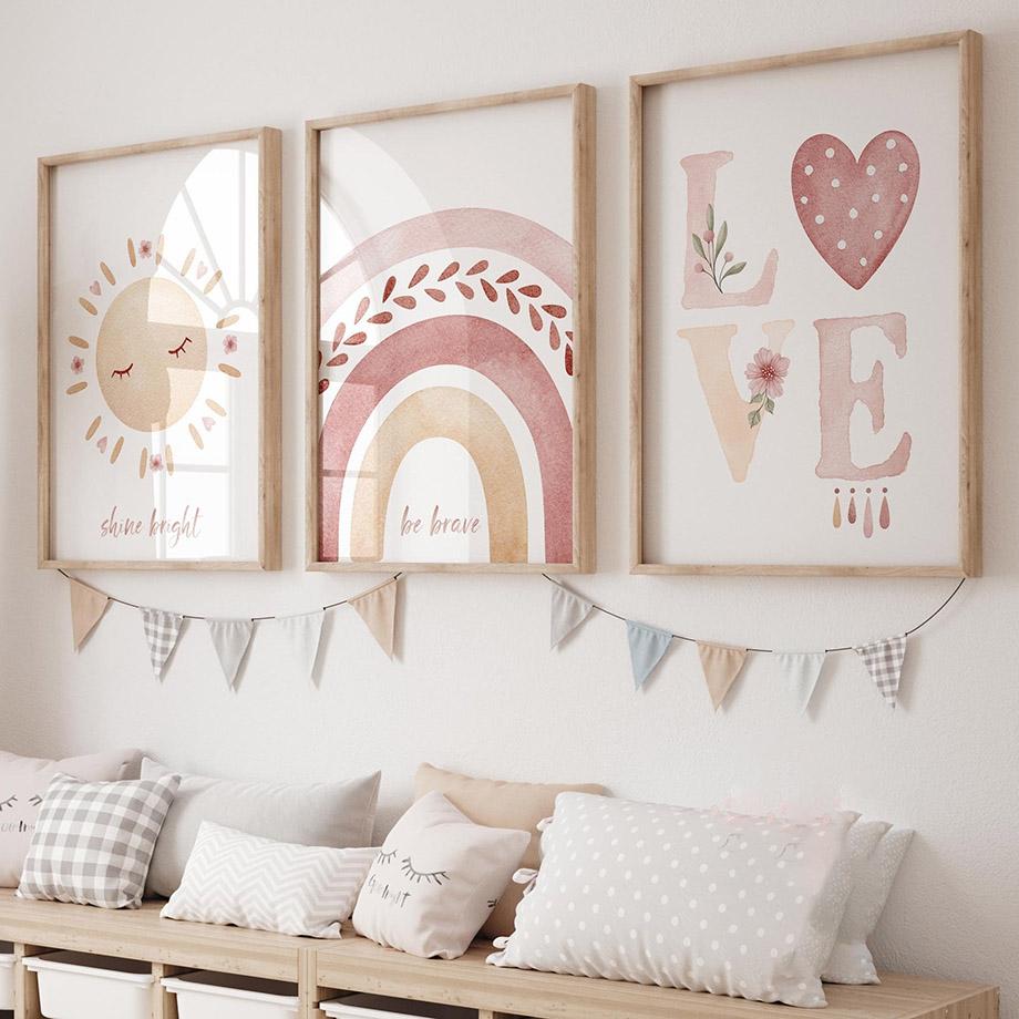 Watercolor Unicorn Sun Moon Rainbow Cloud Wall Art Canvas Painting Cartoon Posters And Prints Pictures Girl Kids Room Home Decor